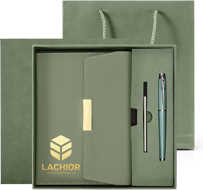 ENOMY Personalized Notebook Set with Pen & Gift Custom A5 Notebook with Magnetic Closure Personalized Journal for Writing Office Graduation Gifts Interviews Men Women, Green