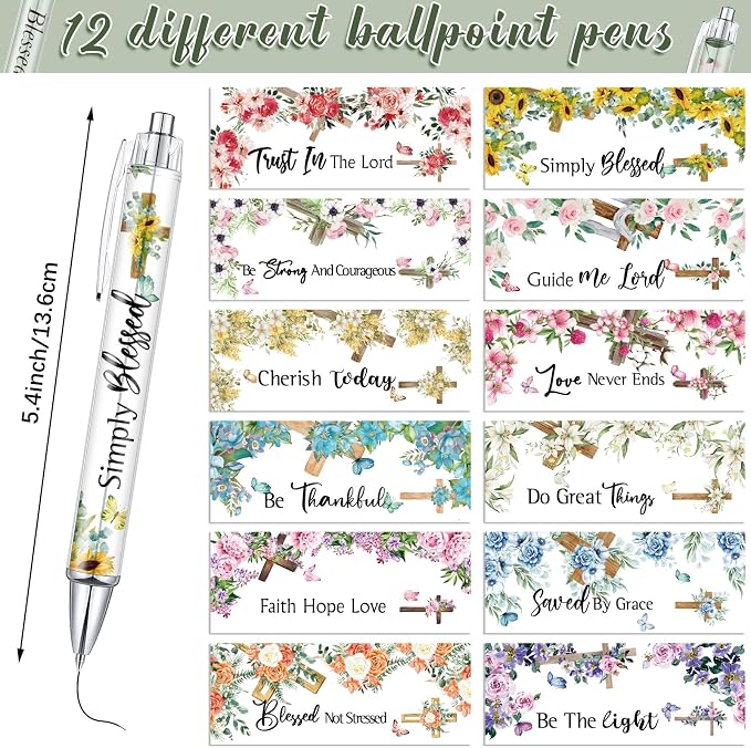 Colarr 12 Sets Christian Bulk Gifts for Women Bible Verse Pens Notebooks Religious VBS Scripture Ballpoint Pens Bookmarks Journal for Easter Sunday School Church Inspirational Supply(Cross)