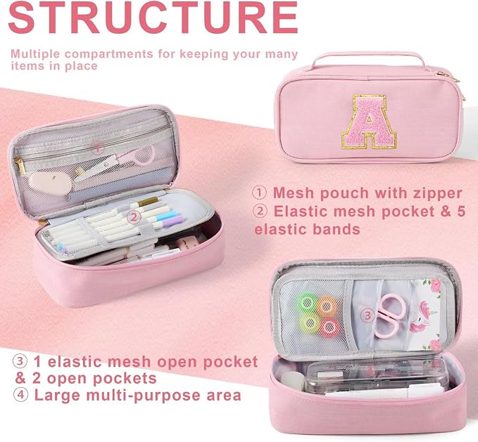 YOOLIFE Pencil Case for Girls, Pink Pencil Pouch Pen Case, Small Aesthetic School Supplies for Teen Girls, Z (Pink)