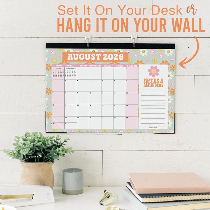 Hadley Designs Large Teacher Desk Calendar 2026-2027 - Desktop Calendar 2026, 18-Month Academic Desk Calendars for School, Home & Office, Cute Classroom Must Haves, Back to School Teacher Gifts