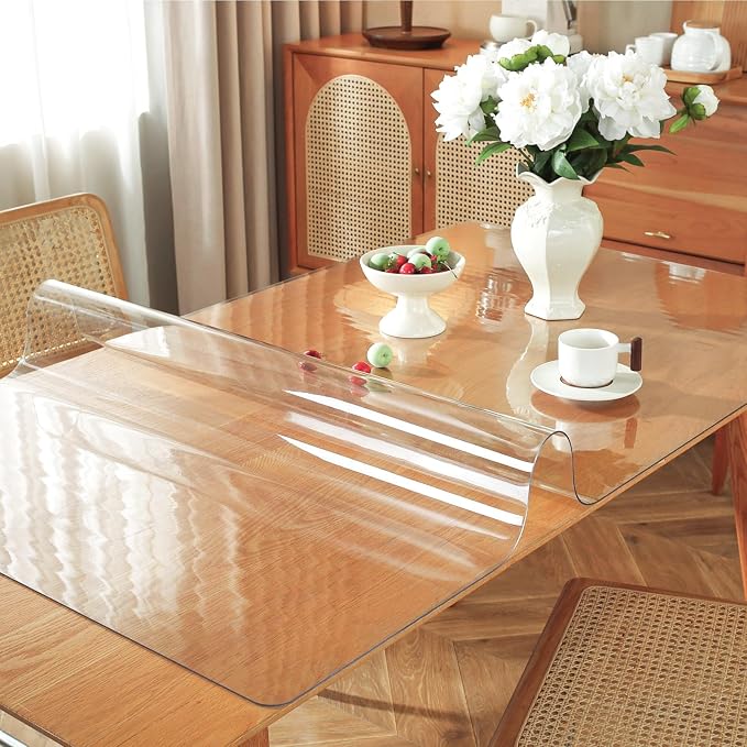 OstepDecor Clear Table Cover Protector 42 x 88 Inch, 1.5mm Thick Plastic Table Cover, Dining Table Protector Pad, Waterproof & Easy Cleaning PVC Desk Mat for Dresser, Coffee & Kitchen Wooden Tabletop