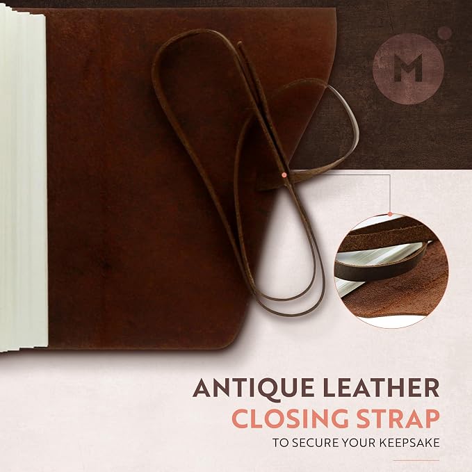 Leather Journal Lined Notebook Paper - MOONSTER® Leather Bound Journals for Writing for Women and Men, 8"x6" Ruled Large Notebooks, Kraft Paper with 400 pages - Non Refillable Lined Paper College Ruled & Travel Size