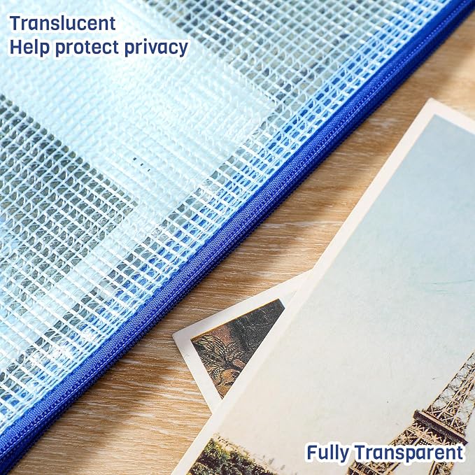 Handepo 100 Pack Mesh Zipper Pouch Pencil Pouches Bulk Clear Storage Bag Small Waterproof Purse Bag Multipurpose for Cash Board Game Passport Office(A6/9.45x4.53in,Blue)