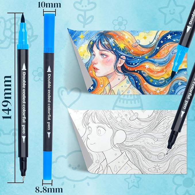 120Colors Art Markers for Adults, Fine Tip & Brush Pen Set for Coloring Books, Drawing, Watercolour Markers Pens, Artist Markers