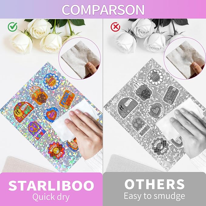 STARLIBOO 25 Sheets Holographic Sticker Paper, Diamond Pattern Printable Vinyl for Inkjet & Laser Printer, Broken Glass Effect, Waterproof, Dries Quickly (8.5" x 11")
