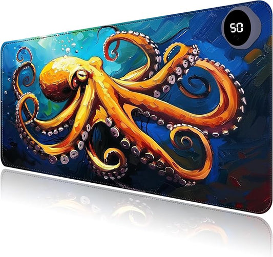 Heated Mouse Pad with 3 Levels Heated & 3 Hours Auto Shut-Off Mouse Pad for Warming Hands in Office Home, 23.6" x 14.2"Large Safe Desk Mat Hand Warmer，Blue Octopus