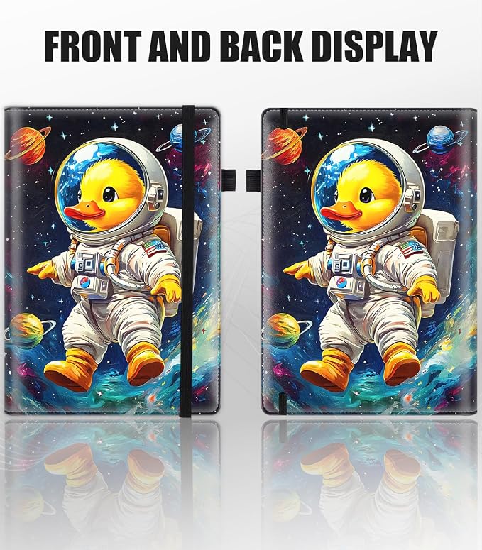 Hardcover Executive Notebooks, A5 PU Leather Lined Journal Notebook, 200 Pages Thick Paper Subject Notebooks for School,Work,Home Writing Business Notebook, Diary Book ，Rubber Duck Astronaut