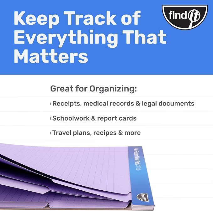 Find It File Folder Notepad - Pack of 12-9.5 x 12.5 Inch Notebook Organizer Folders for Filing, Document, and Clipboard Organization - Lavender | Wide-ruled clipboard-style pages, tear-out perforated sheets, great for office, home, and school filing or...