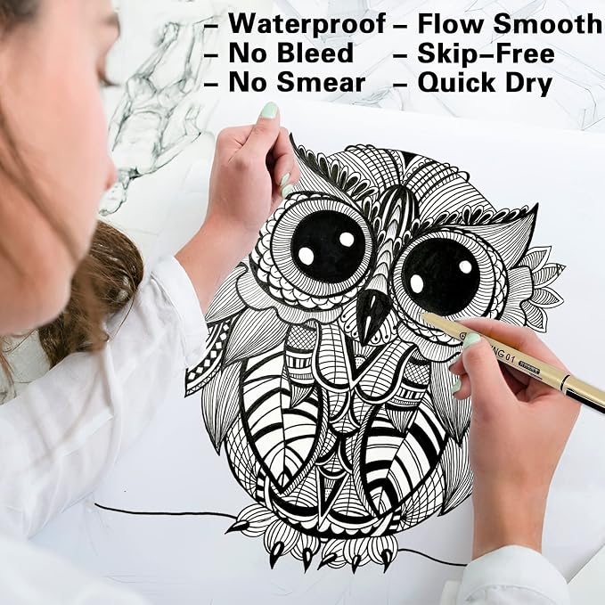Muchcute Micro Fineliner Drawing Art Pens: 6 Black Fine Line Waterproof Ink Set Artist Supplies Archival Inking Markers Pigment Liner Journaling Sketch Outline Manga Anime Gifts Sketching Watercolor