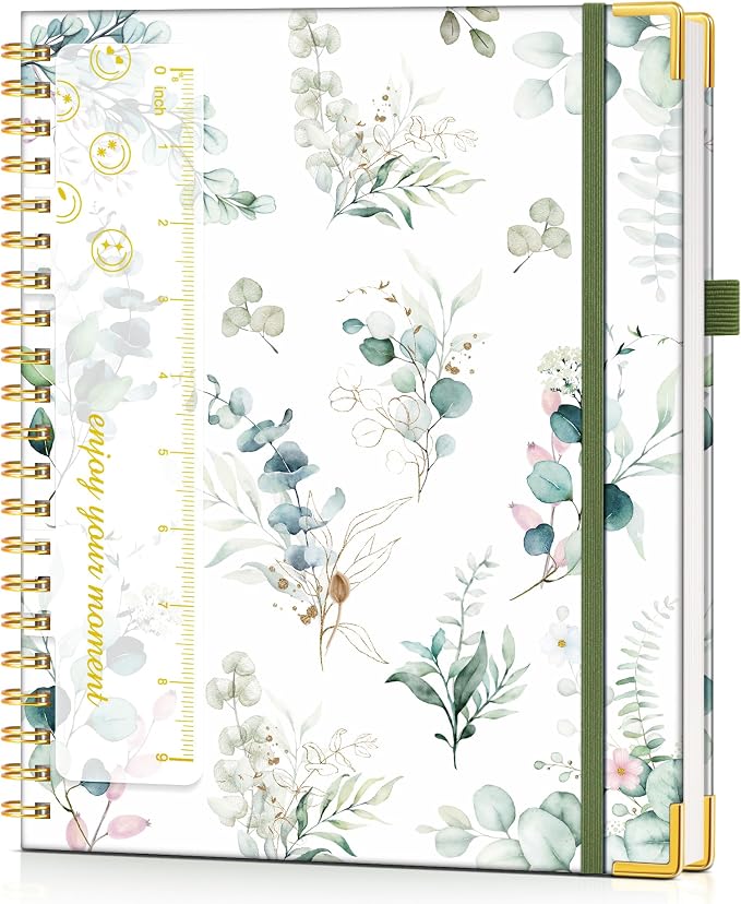 Hardcover Spiral Notebook Journal 8.5” x 11”, A4 Large Cute Notebooks for Women Men, Lined College Ruled Notebook, 100 GSM Paper, Spiral Bound Journals for Work School Note Taking Business, Aesthetic Leaf