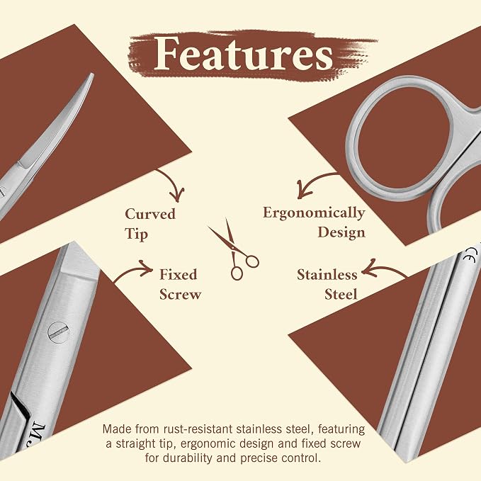 Professional Fingernail Scissors for Manicure Care, Precision Nail Grooming Tool for Mustache Trimming and Eyebrow Shaping, Sharp Stainless Steel Beauty Shears