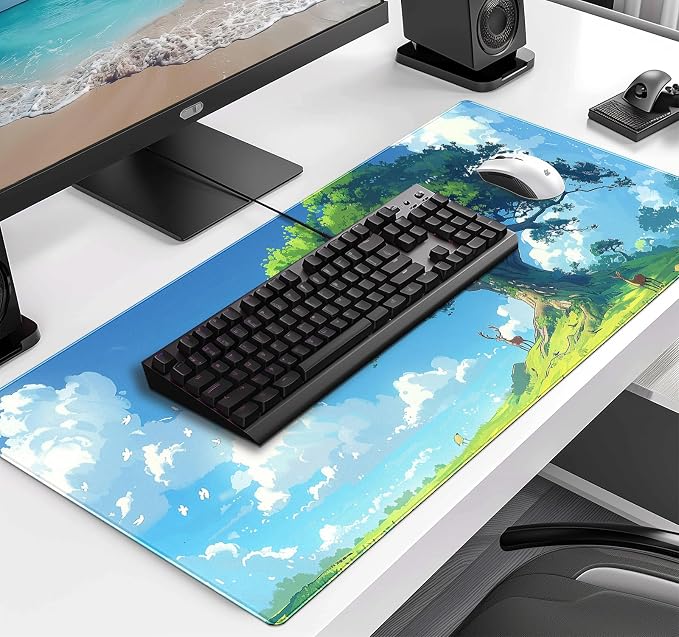 Large Green Plant Outdoor Landscape Office Desk Pad, Computer Mouse Pad | Large Extended Mouse Pad; Full Desk Coverage; Waterproof Coating; Stable Anti-Slide Base For Gaming, Office, Study Daily Use