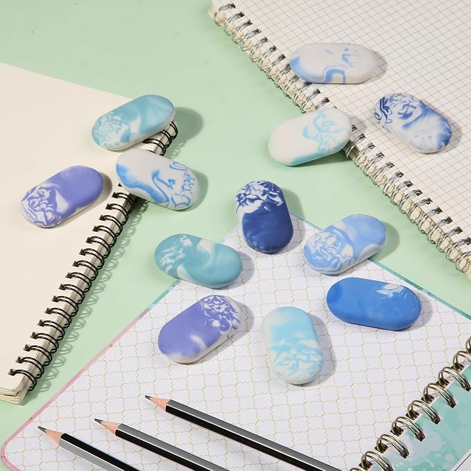 Mr. Pen- Marble Pencil Erasers, 12 Pack, 1" x 2" | Soft Rubber Marble Pencil Erasers for School, Office, Art Sketching, Homework, Exams, Clean Smudge-Free Correction
