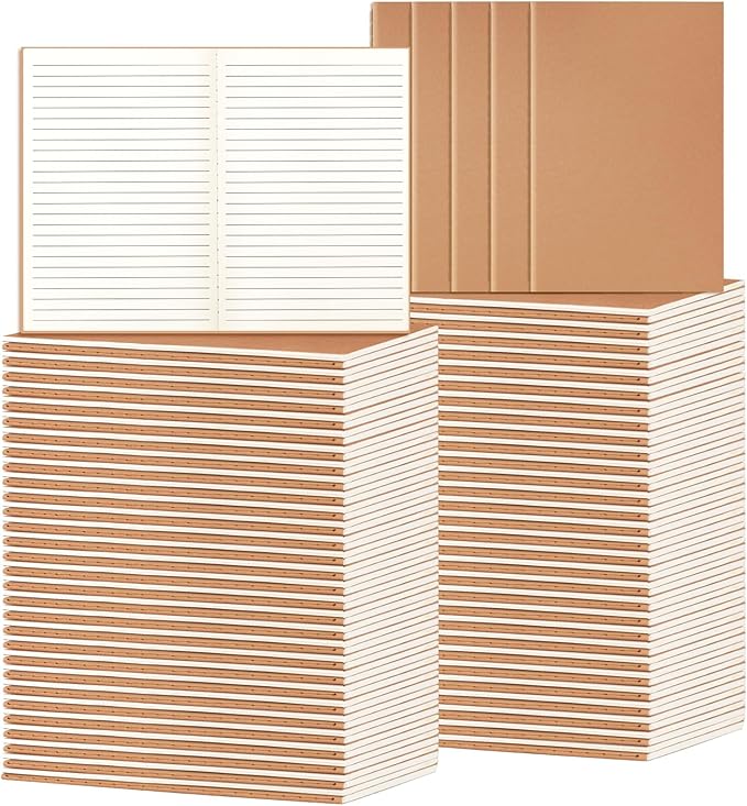 100 Pack A5 Ruled Lined Kraft Notebooks Bulk, Journaling Notebooks, Soft Cover Composition Notebook, 8.3x5.5 Inches 60 Pages Travel Journal Notebooks Set for Work, School, Writing