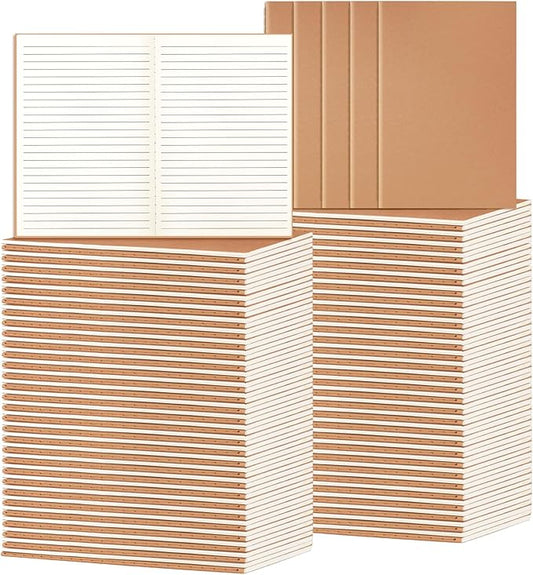 100 Pack A5 Ruled Lined Kraft Notebooks Bulk, Journaling Notebooks, Soft Cover Composition Notebook, 8.3x5.5 Inches 60 Pages Travel Journal Notebooks Set for Work, School, Writing