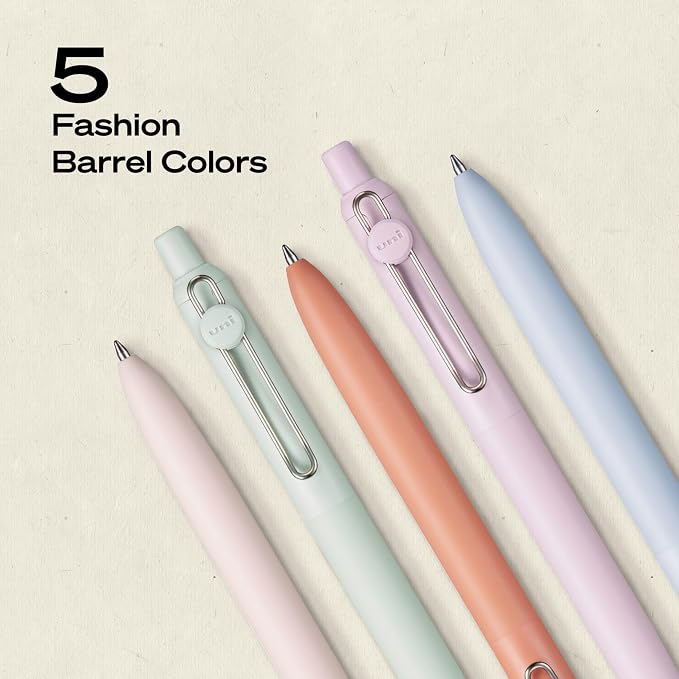 uniball™ Zento Gel Pens, Black Ink, 0.7mm Medium Point, Retractable, 5 Count, Smooth Writing, Quick-Drying, No Smear, No Bleed, Dawn Barrel Colors
