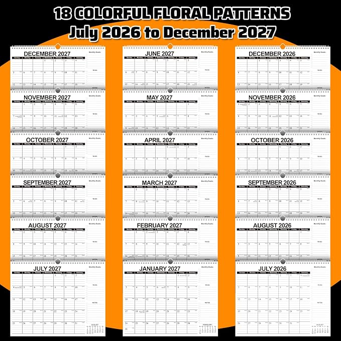 2026-2027 Wall Calendar – July 2026 to Dec 2027, 18 Months, 11 x 8.7 Inches, Monthly Calendar with Major Holidays, Julian Dates, Durable Paper, for Family Planning