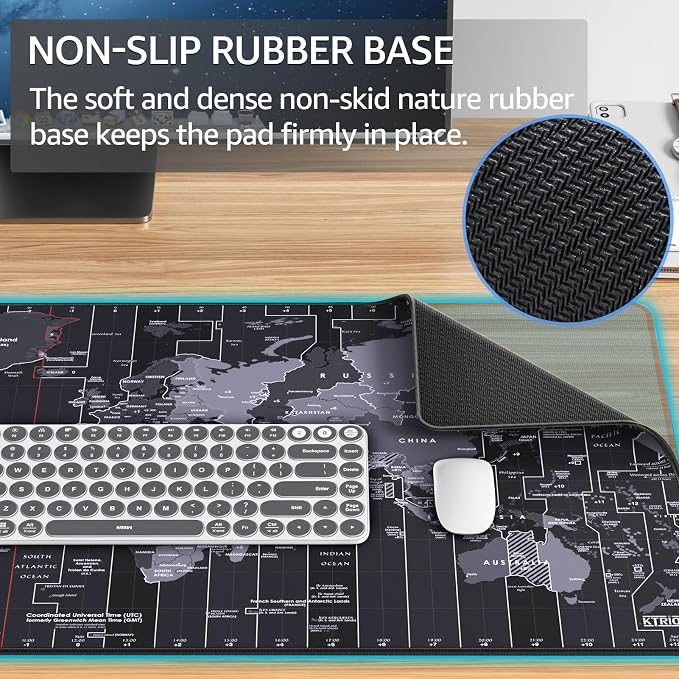 KTRIO Large Gaming Mouse Pad, Desk Mat, 31.5 x 15.7 in, World Map, XXL | Smooth Micro-Weave Surface, Artistic Pattern Design, Non-Slip Rubber Base, Durable Stitched Edges, Office & Home Use