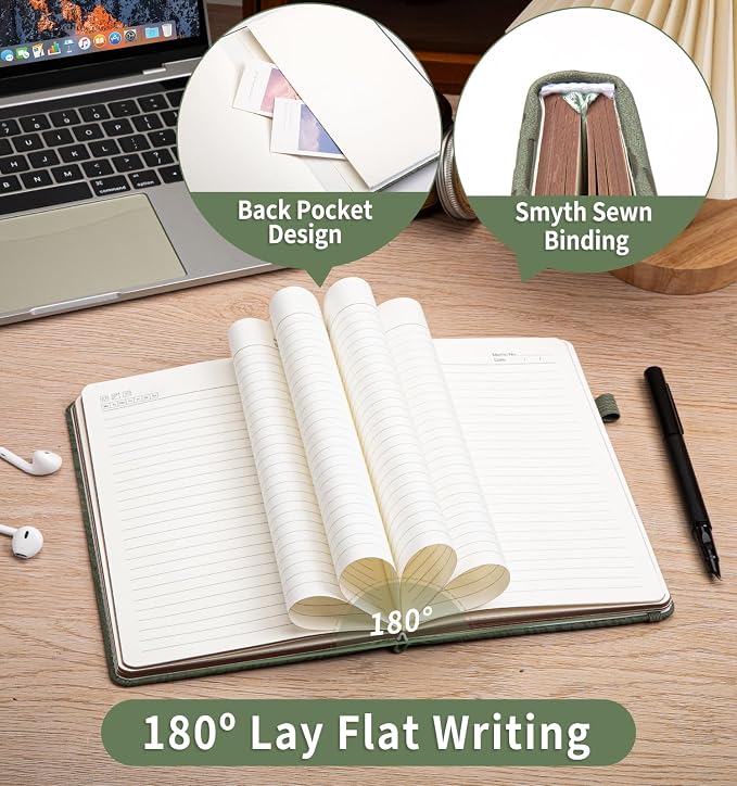 A5 Lined Journal Notebook for Women Men, Tree Ring Leather Journals for Writing, 200 Pages Thick Paper, Daily Journal Notebook for Work, School, Note Taking, Business, Travel, College Ruled