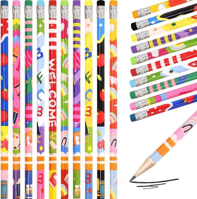 Fancy Land School Pencils 50 Pcs Welcome Back to School Wooden Pencil with Eraser First Day Classroom Teacher Award Kids Students Prize