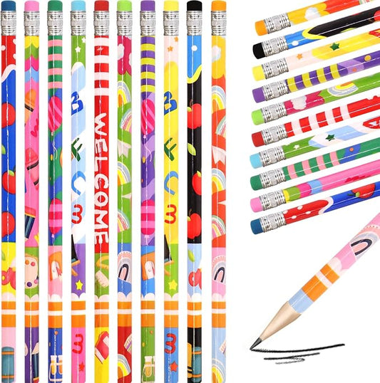 Fancy Land School Pencils 50 Pcs Welcome Back to School Wooden Pencil with Eraser First Day Classroom Teacher Award Kids Students Prize