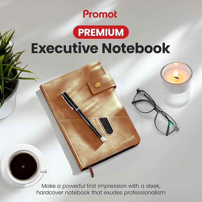 Promot Personalized Notebook - A5 Lined Leather PU Journal Notebook (Tan) | Premium Leather-Look Cover, Smooth Lined Writing Pages, Durable Everyday Design, Elegant Professional Appearance