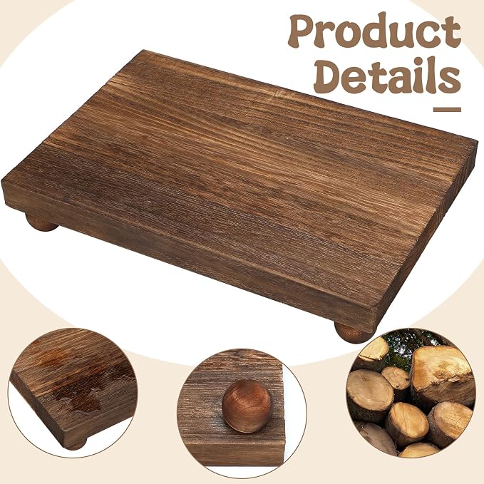 Amyhill Wood Pedestal Stand Kitchen Soap Tray Farmhouse Wooden Riser Stand for Kitchen Bathroom Counter Table Decor Plant Vases Display(Classic,Dark Brown,9 x 6 Inch)