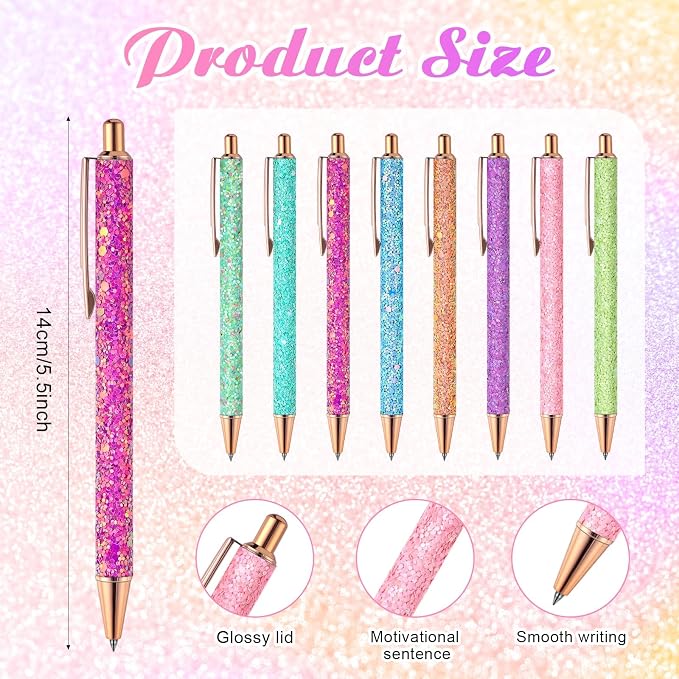 Sayglossy 16 Pack Glitter Pens and Notepads Set 8 Mini Glitter Pocket Notebooks 8 Fancy Sparkly Ballpoint Pens Stationery Gifts for Women Teacher Journaling School Office Supplies (Classic Color)