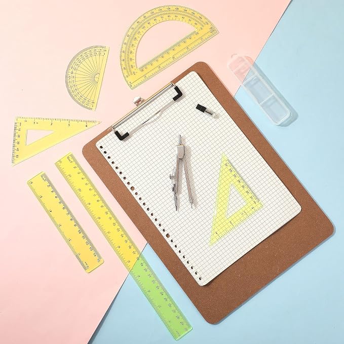 Zonon 7‑Piece Geometry Set with Drawing Compass, 6 & 4 Inch Protractors, Triangle Rulers and Straight Rulers, Transparent Math Drafting Supplies for Back to School, Students and Office Use(Yellow)