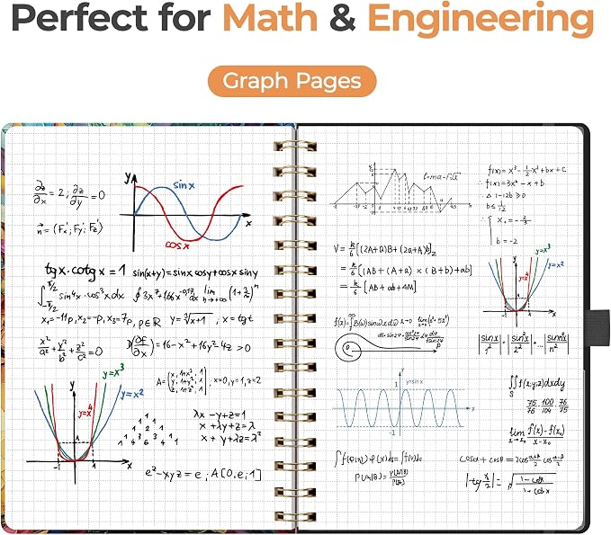 AHGXG Graph Grid Paper Notebook, 160 Pages, A5 Medium Size (5.7'' x 8.3'') | 5 Squares per Inch, Hardcover, 100 GSM Thick Paper, for School, Students, Math, Engineering (Colourful Tree)