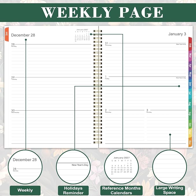 Indeme 2027 Planner, 2027 Planner Weekly and Monthly, Jan 2027 - Dec 2027, 11'' x 9", Calendar Planner, Colorful Monthly Tabs, Twin-wire Binding, Back Pocket, Holidays, Organization for Office Home School