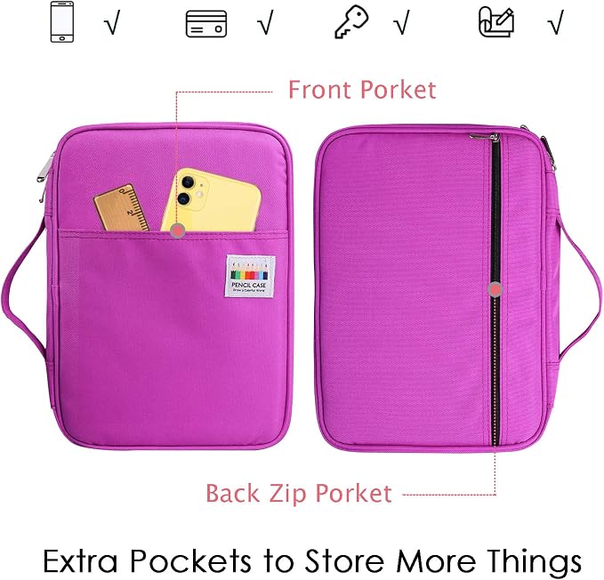 JAKAGO 220 Slots Colored Pencil Case Large Capacity Pen Holder for Artist Painter Zipper Organizer Bag for Marker Highlighter Storage Case for Office Sketch Travel Supplies (Purple)