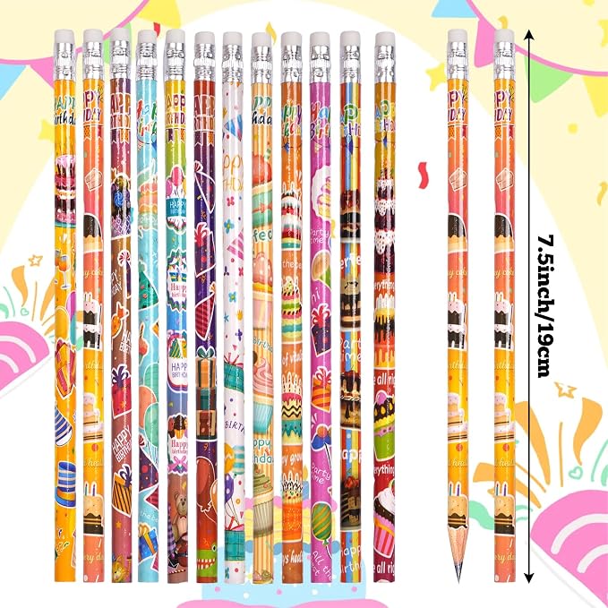 Rbenxia 48PCS Wooden Pencils with Erasers Assortment Colorful Novelty Pencils Awards Incentives Supplies Giveaways Party Favor (Birthday)