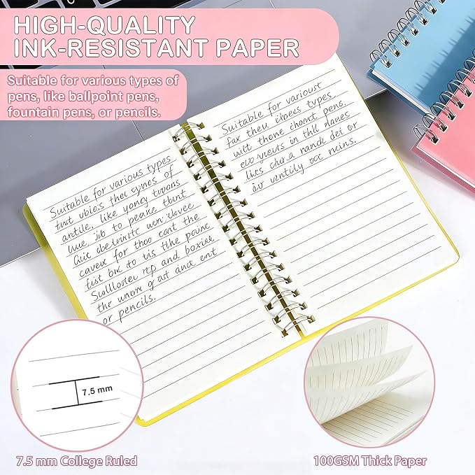 Small Spiral Notebooks 3.5 x 5.5 in College Ruled, Mini Spiral Notebook | Waterproof 80 Sheets/160 Pages, Pocket Notebook with 120 Pcs Sticky Index Tabs for Home Office College School