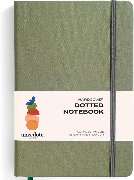 ANECDOTE. Dotted Journal Notebook, 192 Pages, A5 size: 8.3" x 5.4", Thick 100 GSM Paper, Dotted, Hardcover. Journal for Women and Men, Perfect Notebook for School, Work and Travel (Olive Green)