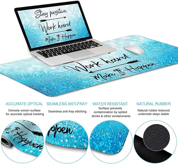 LIMKRIAN Desk Mat Pad Set, Large Mouse Pad with Wrist Rest, Stay Positive | Ergonomic Mouse Pad, Gaming Computer Keyboard Mat Wrist Support, Coaster, Home Office Desk Accessories Decor Supplies
