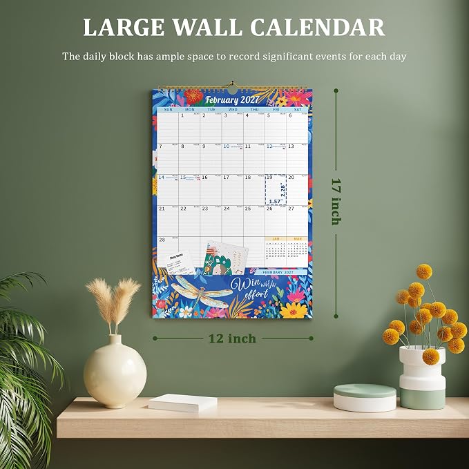 Ospelelf Wall Calendar 2026-2027 with Storage Pockets, 17" X 12" Monthly Large Planner Pad with Protective Cover and Stickers, for Family Fridge Office Teacher Student, Use July 2026 to December 2027 Retro