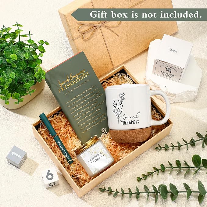 Sayglossy 4 Pcs Speech Therapist Gift Set Therapy Speech Language Pathologist Gift for Men Women Slp Thank You Appreciation Notebook Coffee Mug Scented Candle Ballpoint Pen for Therapist Coworker