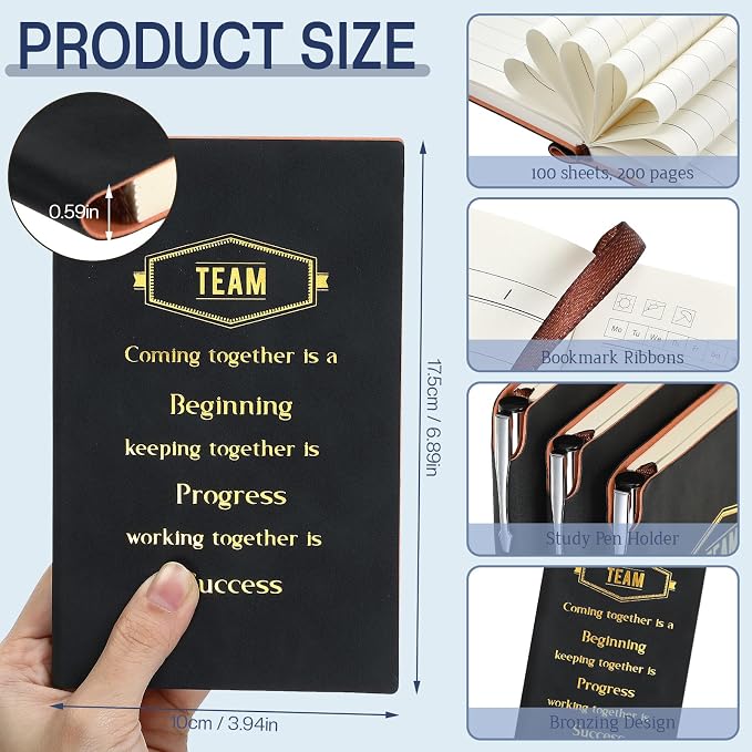 Colarr 40 Pcs Appreciation Gifts Bulk Inspirational PU Leather Notebook Journal & Pen Set Thank You Gifts for Staff, Employees, Coworkers, Nurses(Black,Team)