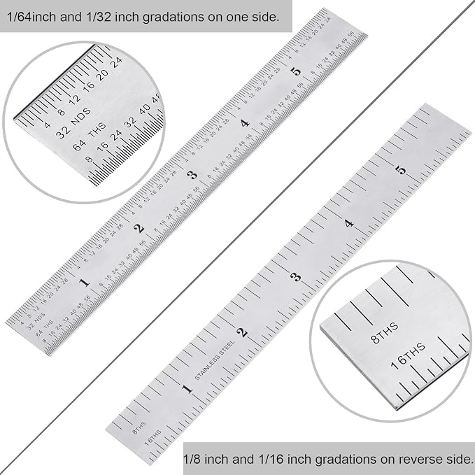 eBoot 2 Pack Stainless Steel Ruler Machinist Engineer Ruler, Metric Ruler with Markings 1/8, 1/16, 1/32, 1/64 Inch for Engineering, School, Office, Architect, and Drawing (6 Inch)