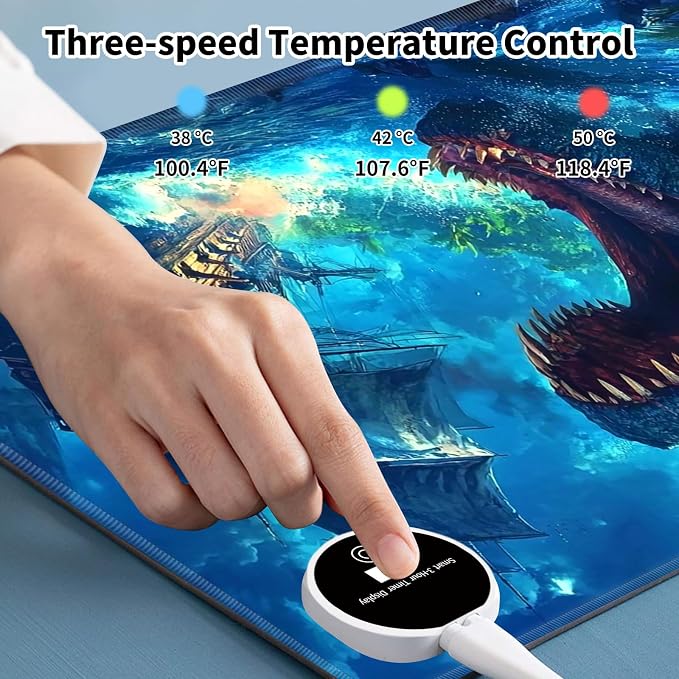 Warm Desk Pad,Heated Desk Pad,Office Mat,3 Heating Levels & 3 Hours Auto Shut-Off,31.5"*13" Gaming Mouse Laptop Keyboard Leather Desk Mat,Blue Dinosaur Ocean