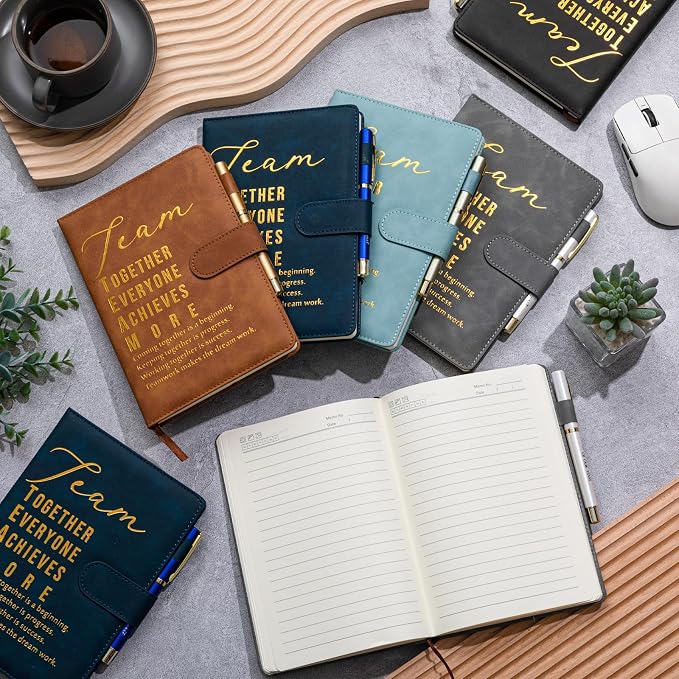 Kosiz 20 Pcs/10 Sets Employee Appreciation Gift Bulk A5 Leather Notebook Inspirational Journal Pen Thank You Gift for Men Women Coworker Teacher Office Back to School(Multicolor,Team)