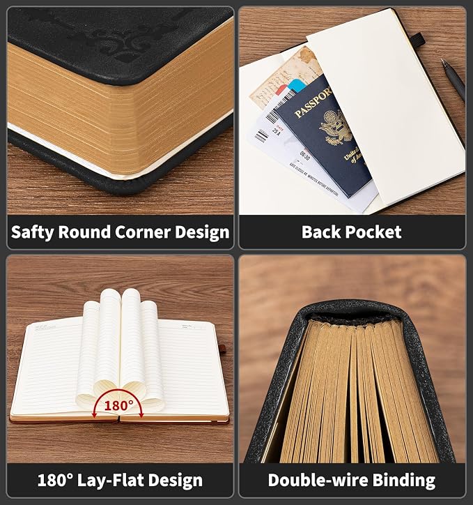 ALKALO Lined Journal Notebook for Women Men, A5 Hardcover Leather Journals for Writing, 320 Pages Thick Paper, Daily Journal Notebook for Work, School, Note Taking, Business, Travel, College Ruled
