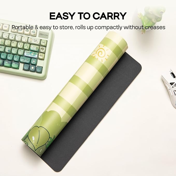 KiiBOOM X Cosydiaries Rainy Froggy Day Desk Mat, Non-Slip, 35.4’’ x 15.7’’ | Large Gaming & Office Mouse Pad for Keyboard/Mouse/Laptop, PU Leather, Durable & Waterproof