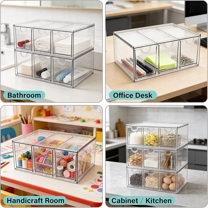 Prsildan Tea Bag Organizer K Cup Holder Drawer Coffee Pods Storage, 2 Pack | Clear Acrylic, Stackable, Pull Out, For Kitchen Office Craft Art Supplies Hair Accessories Makeup Small Items
