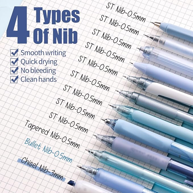 Four Candies Cute Blue Pens, Black Gel Ink, Ocean - 12ct, 0.5mm Fine Point | School Supplies, Office Decor & Desk Accessories for Journaling