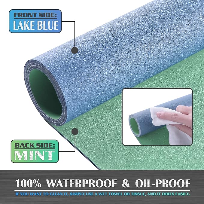 K KNODEL Large Office Desk Mat, Leather Mouse Pad (31.5"x15.7", Lake Blue) | Desk Pad, Keyboard Pad, Computer and Laptop Mat, Desktop Protector and Cover, Writing Pad and Blotter for Home Office