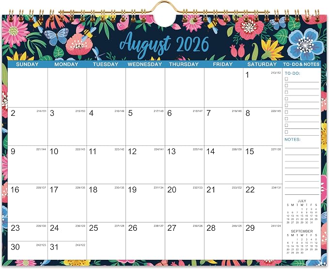 Wall Calendar 2026-2027 - Jul 20226 - Dec 2027, 18 Months Hanging Calendar 2026-2027, 11" x 8.5", Spiral Binding, Julian Dates, Large Block, Notes, To-do List, Thick Paper, Perfect for Organizing