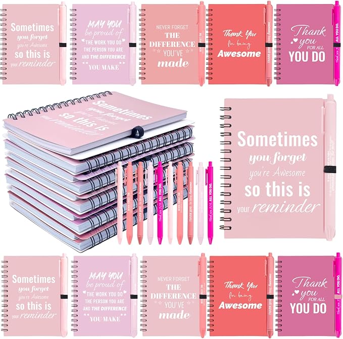 50 Sets/100 Pcs Employee Appreciation Gifts Bulk – Inspirational Notebooks with Motivational Pens, Small Notepads for Coworkers, Office Staff, Team, Volunteer, Nurse, Teachers, Housekeeping (Pink)