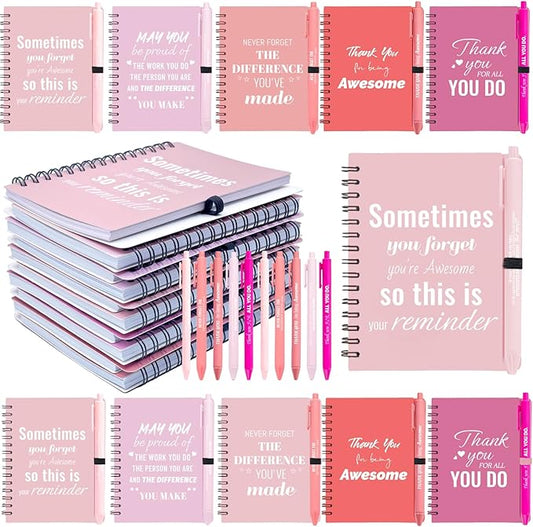 20 Sets/40 Pcs Employee Appreciation Gifts Bulk – Inspirational Notebooks with Motivational Pens, Small Notepads for Coworkers, Office Staff, Team, Volunteer, Nurse, Teachers, Housekeeping (Pink)